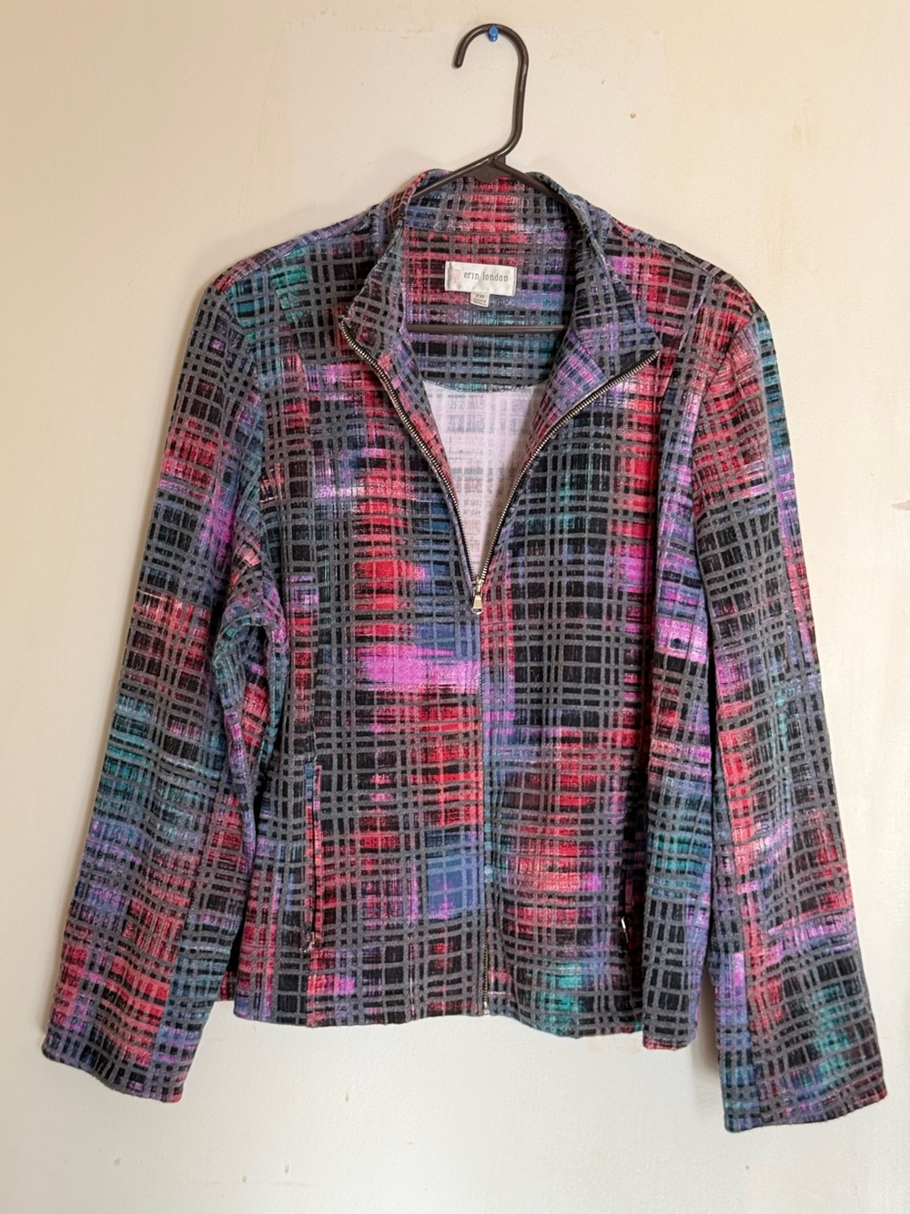 Alfani Women's Black Multi-Color Plaid Zip Jacket